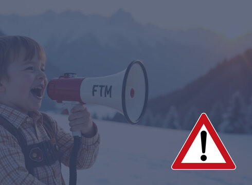 Illustration: Ein Achtung-Verkehrsschild mit einem Jungen, der ein Megaphon in seinen Händenhält Illustration: Ein Achtung-Verkehrsschild mit einem Jungen, der ein Megaphon in seinen Händenhält